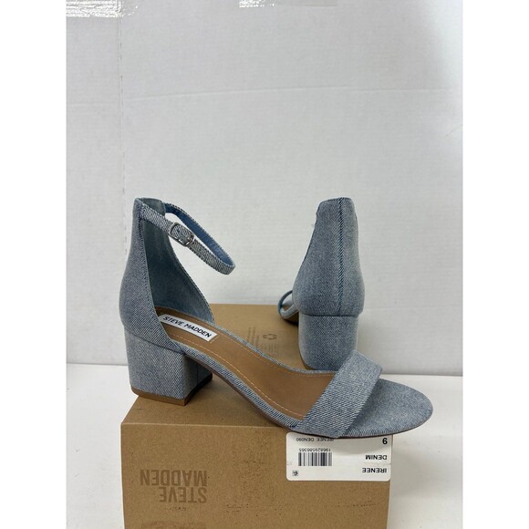Steve Madden Irenee Denim Round Open Toe Ankle Strap Casual Block Heel Sandal 9M - Picture 1 of 6